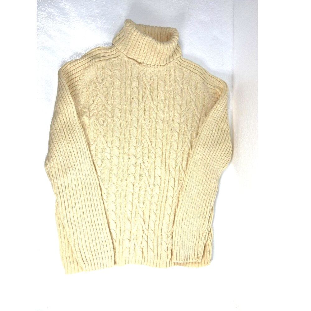 Karen Scott Cable Knit Turtleneck Sweater Classic Cream XL 100% Cotton